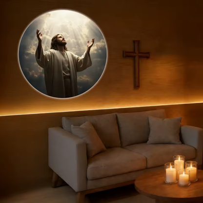 Proyector de luces con diseños de Dios y Jesús.