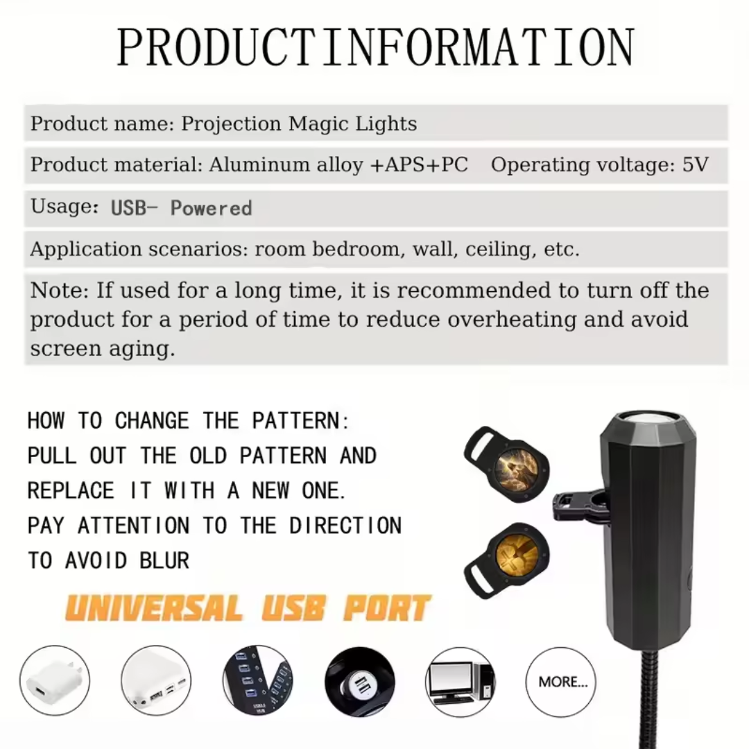 Proyector de luces con diseños de Dios y Jesús.
