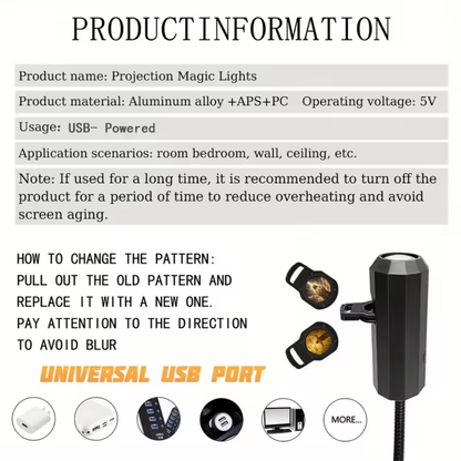 Proyector de luces con diseños de Dios y Jesús.
